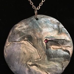 12” necklace clay pendant